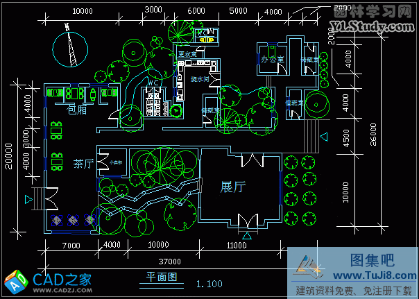 一个茶室的cad平面设计图