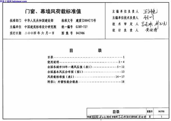 04J906,幕墙风荷载标准值,建筑专业图集,门窗,门窗_幕墙风荷载标准值_建筑专业图集,04J906_门窗_幕墙风荷载标准值_建筑专业图集.pdf